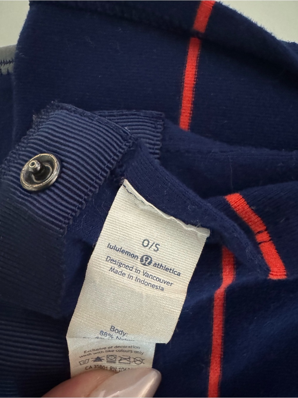 lululemon athletica Navy Pullover with Coral Stripe Accents